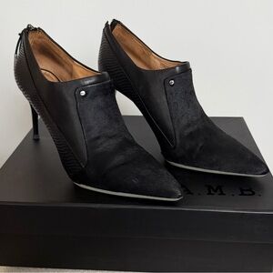 L.A.M.B. Tracie Leather and Calf Hair Pointed Toe Ankle Booties
